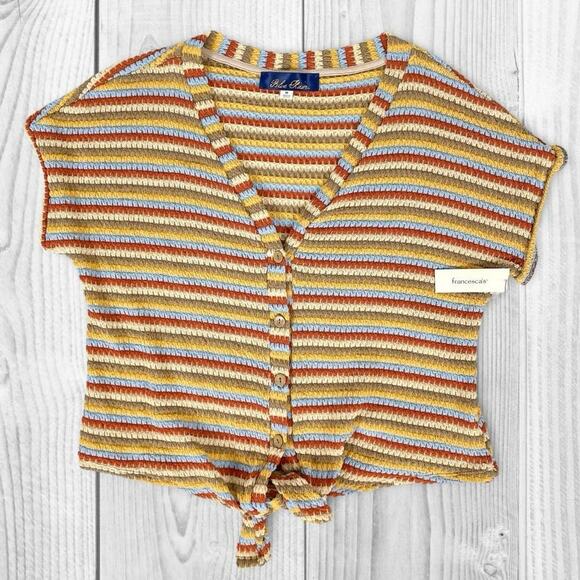 Francesca’s Crochet Cardigan M Multi Stripe Cropped Boho Sweater NWT - Picture 2 of 9